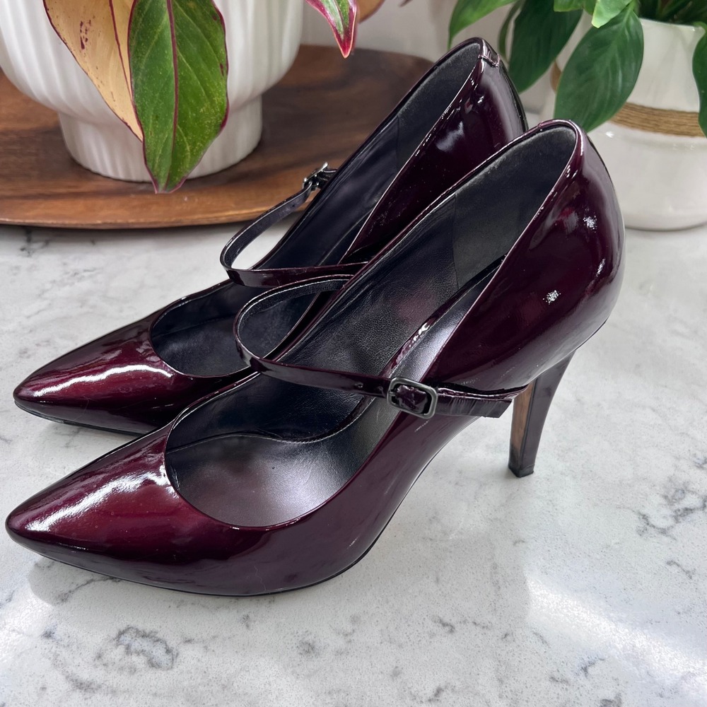 Via Spiga Womens Burgundy Patent Leather Mary Jane Pointed Toe Stiletto Heels 8M